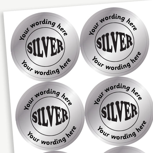 Personalised Metallic Silver Stickers - 37mm