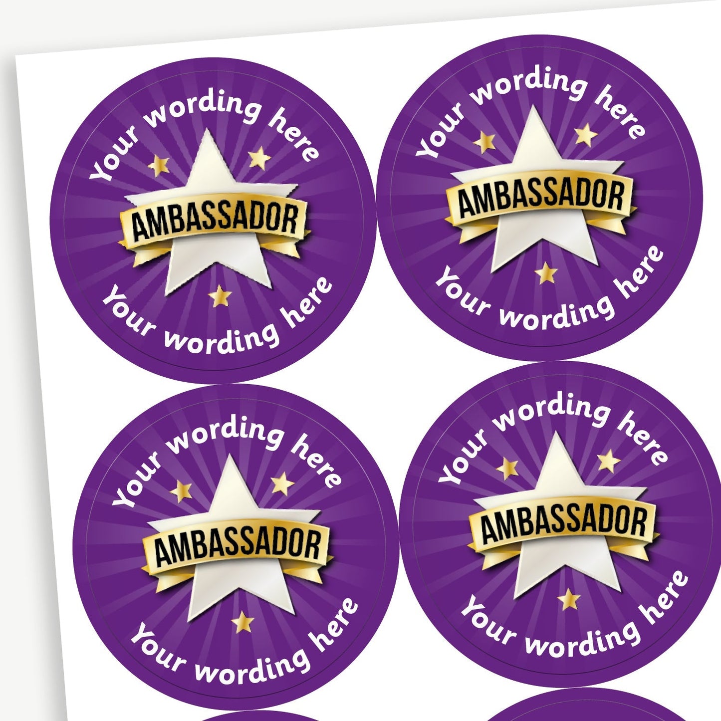 35 Personalised Ambassador Star Stickers - 37mm