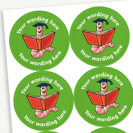 35 Personalised Bookworm Stickers - 37mm