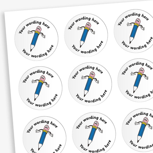 70 Personalised Blue Pencil Stickers - 25mm