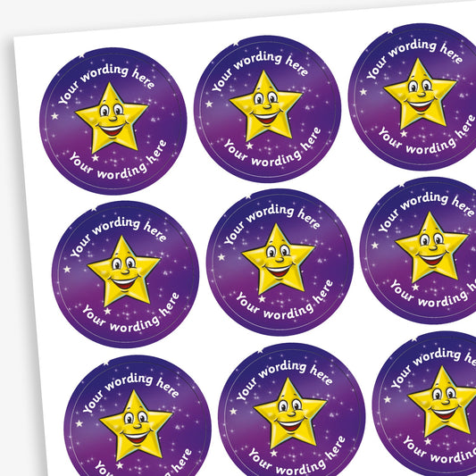70 Personalised Yellow Star Stickers - 25mm