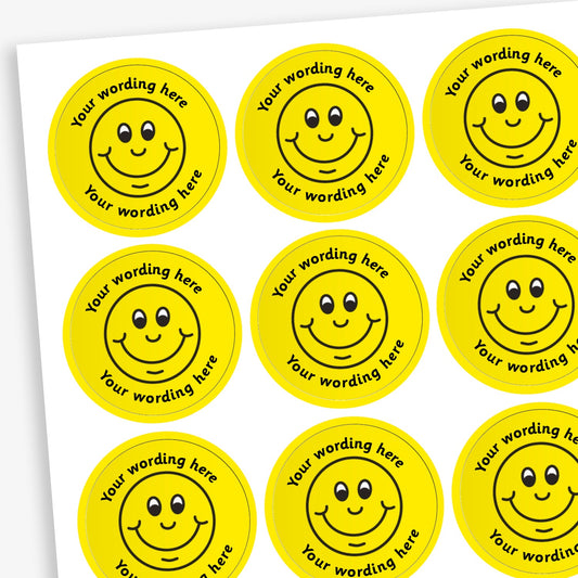 70 Personalised Smile Award Stickers - Yellow - 25mm