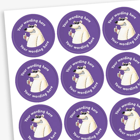70 Personalised Polar Bear Stickers - 25mm