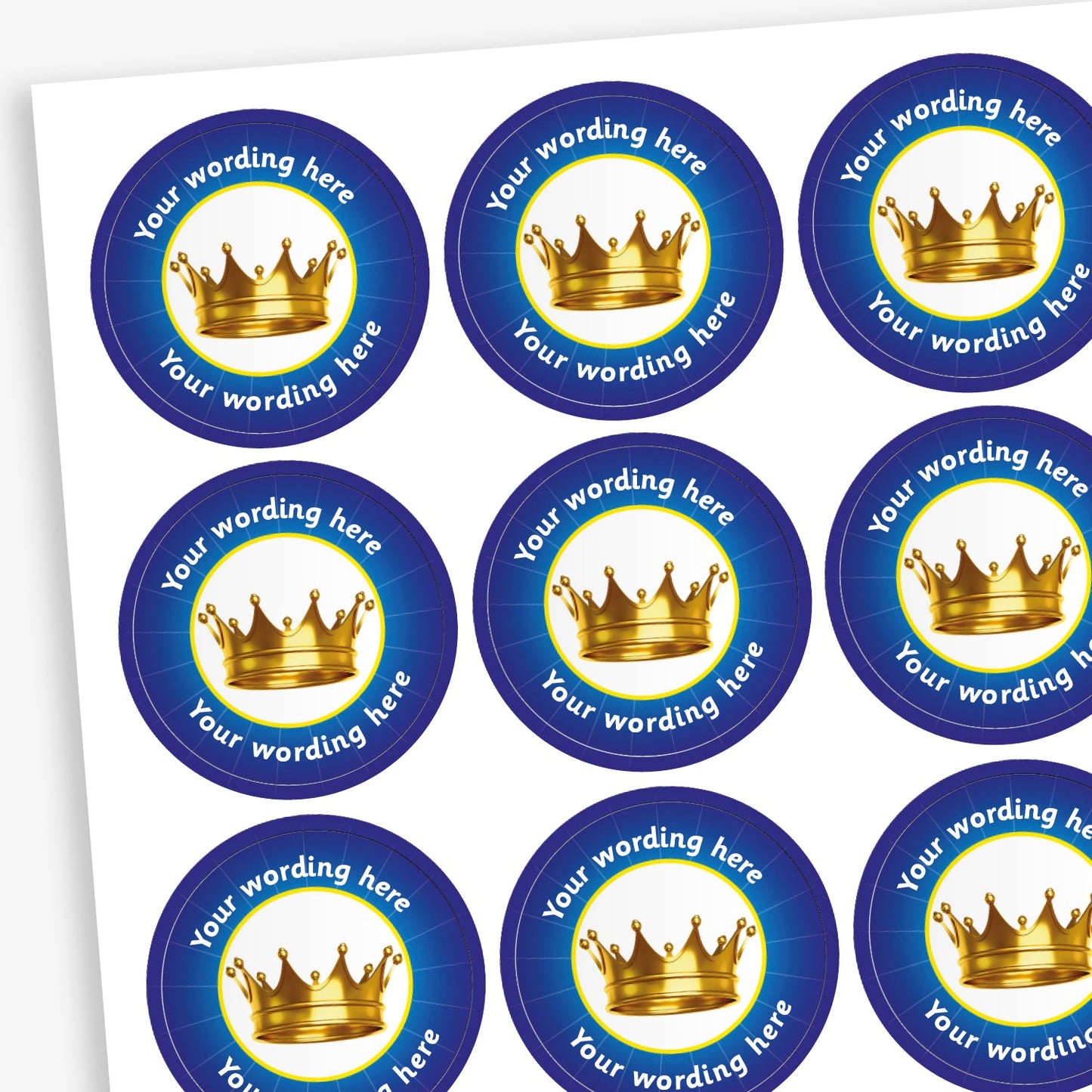 70 Personalised Crown Stickers - 25mm