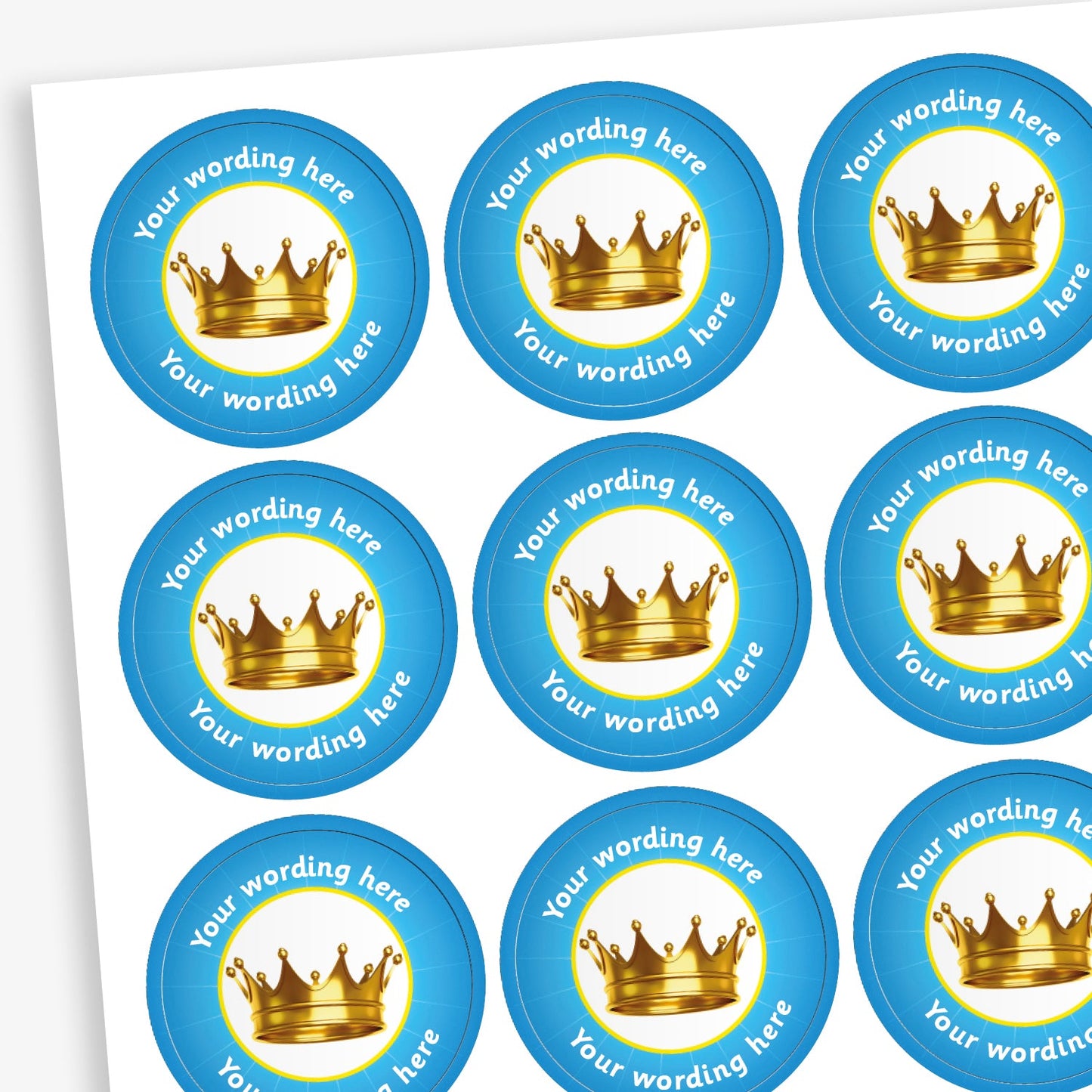 70 Personalised Crown Stickers - 25mm