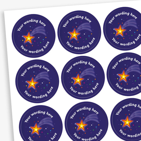 70 Personalised Shooting Star Stickers - 25mm