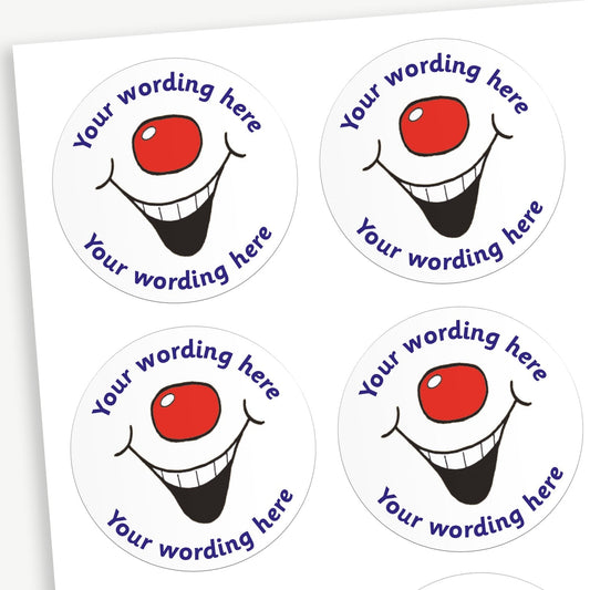 35 Personalised Large Grin Stickers - 37mm