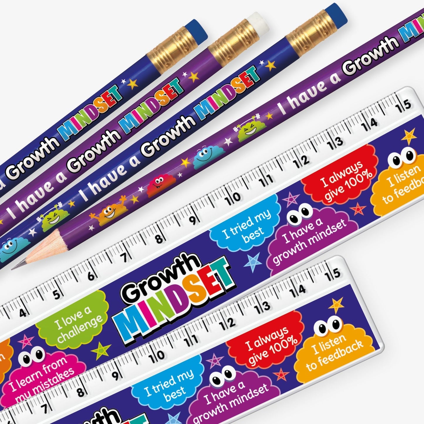 12 Growth Mindset Pencil and Ruler Bundle