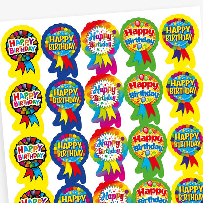 Rosette Happy Birthday Stickers - 54 x 37mm