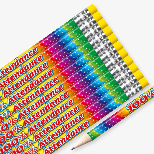 12 100% Attendance Rainbow Pencils