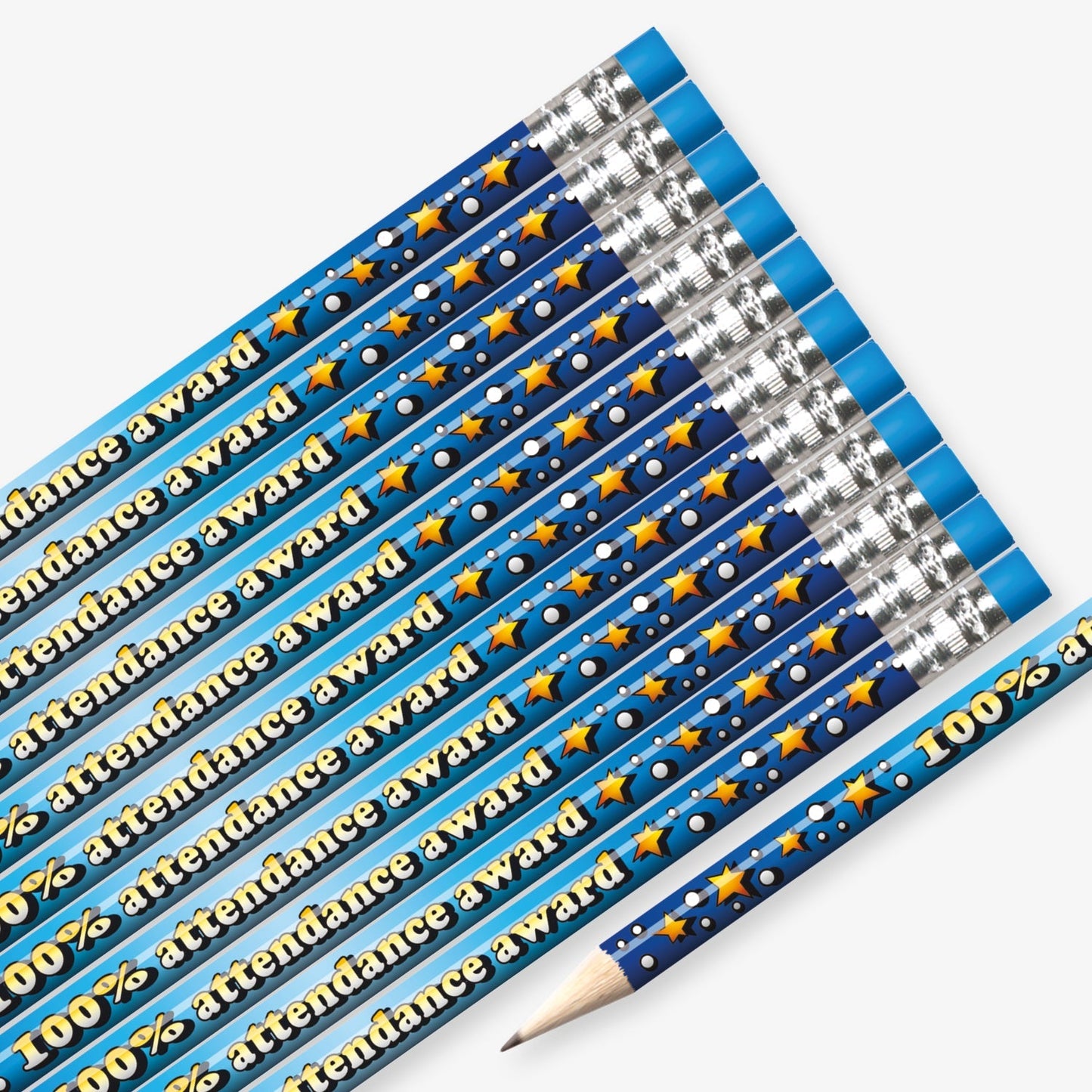 12 100% Attendance Pencils - Blue