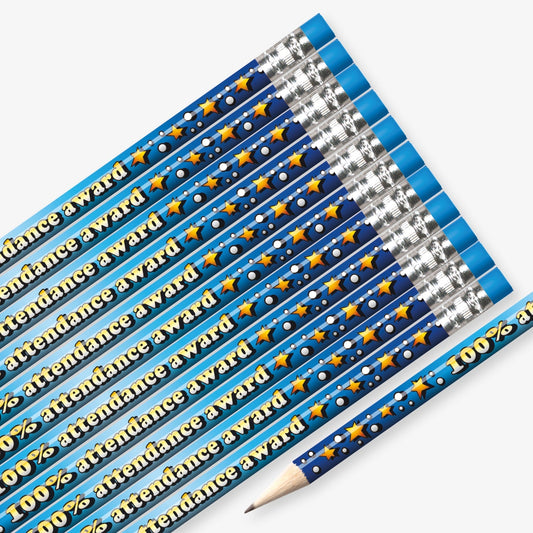 12 100% Attendance Pencils - Blue